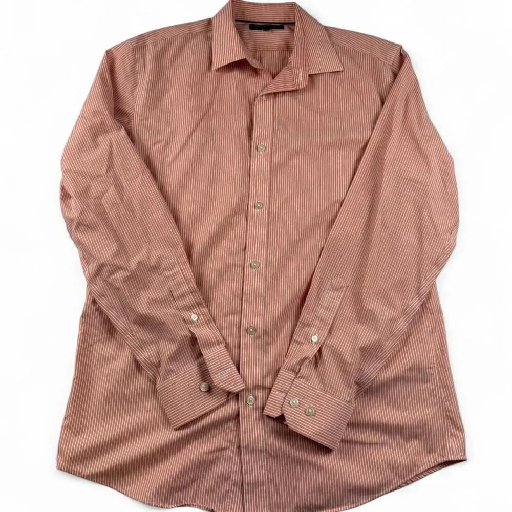 Banana Republic Men’s Orange Striped Button-Up Shirt Standard Fit | Size Medium